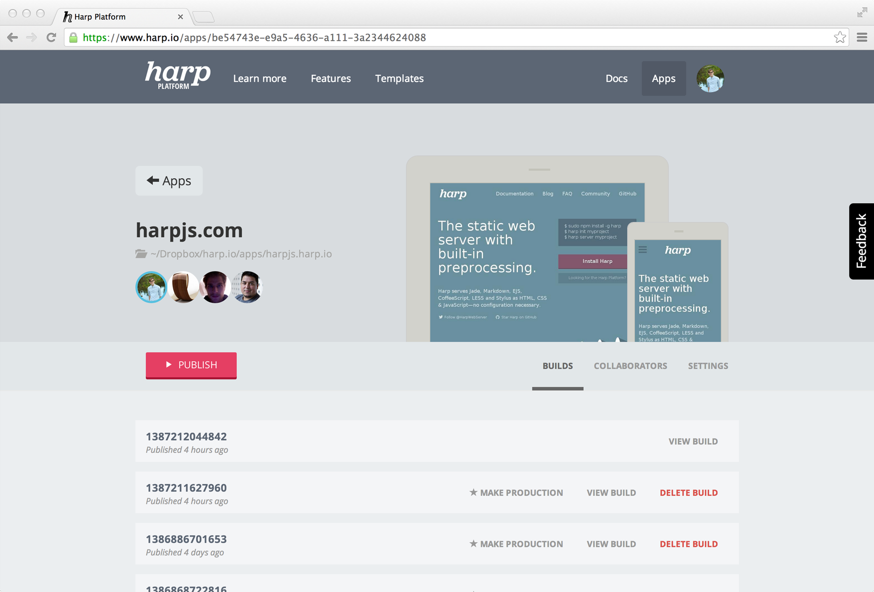 Harp Platform’s app view